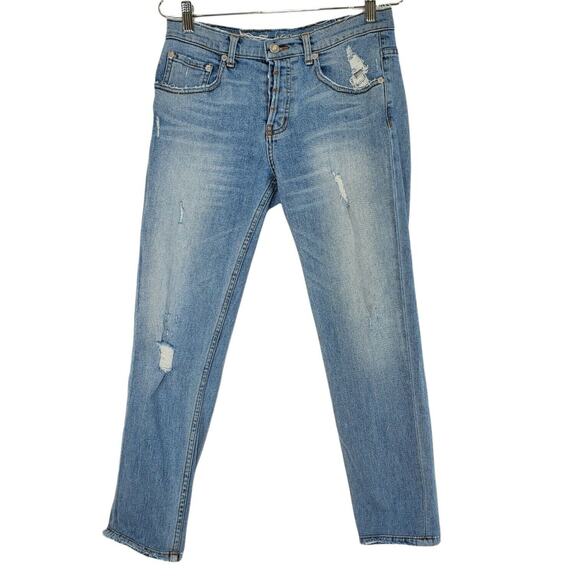 Adaptation Jeans Womens Size 28 Button Fly Distressed Crop Ankle Straight Leg - Picture 1 of 10